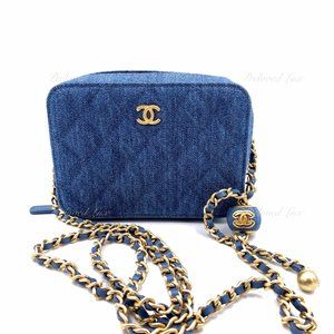 Authentic CHANEL Denim Pearl Crush Camera Bag